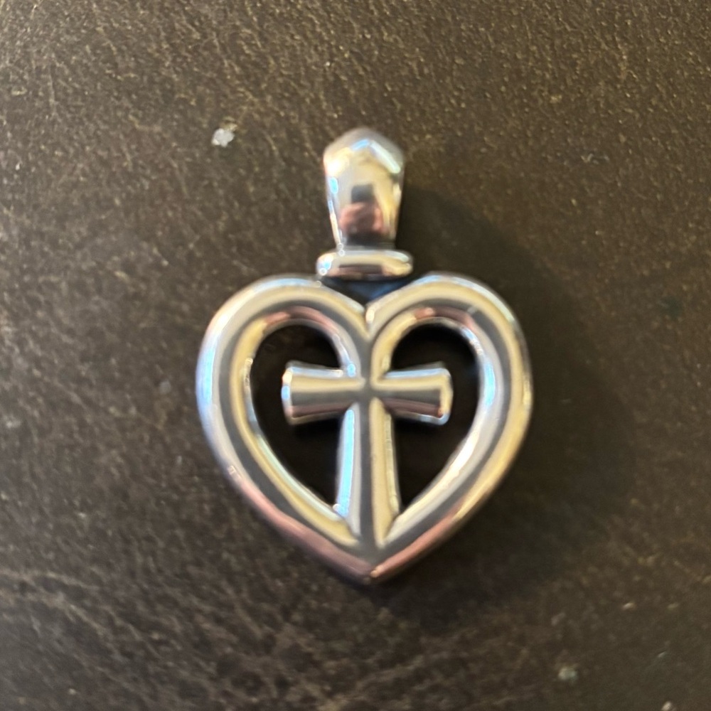 James Avery Retired Silver Heart Cross Pendant
